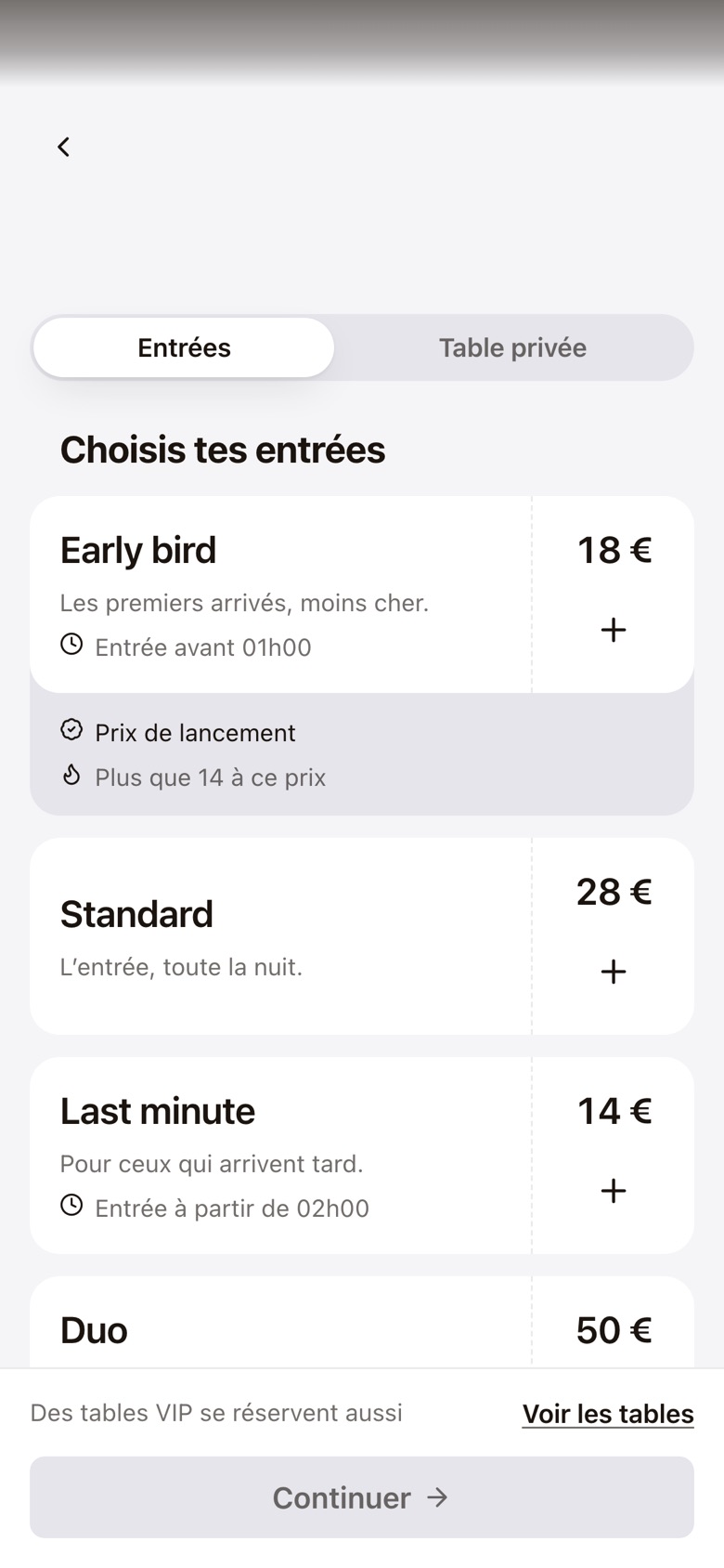 Réserver Rampa : l’onglet Entrées