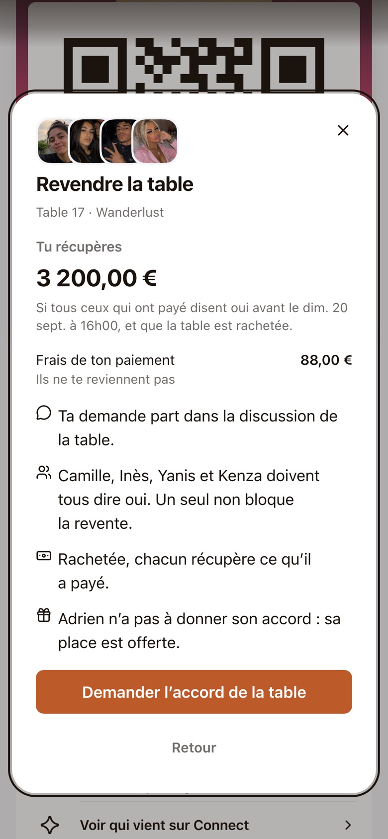 Le tiroir « Revendre la table » : tous ceux qui ont payé doivent dire oui, et chacun récupère ce qu’il a payé