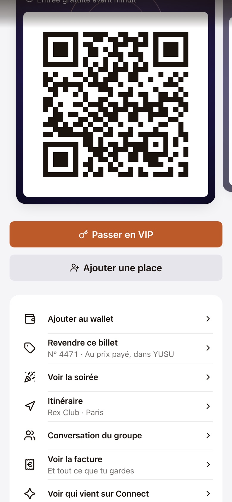 Un billet dans l’app, avec « Revendre ce billet — au prix payé, dans YUSU »